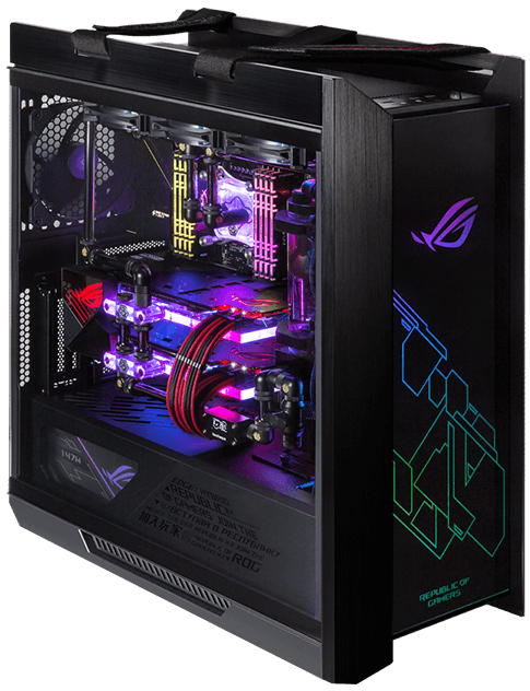 Graphic card mounting demo on ROG Strix Helios in horizontal and vertical orientation
